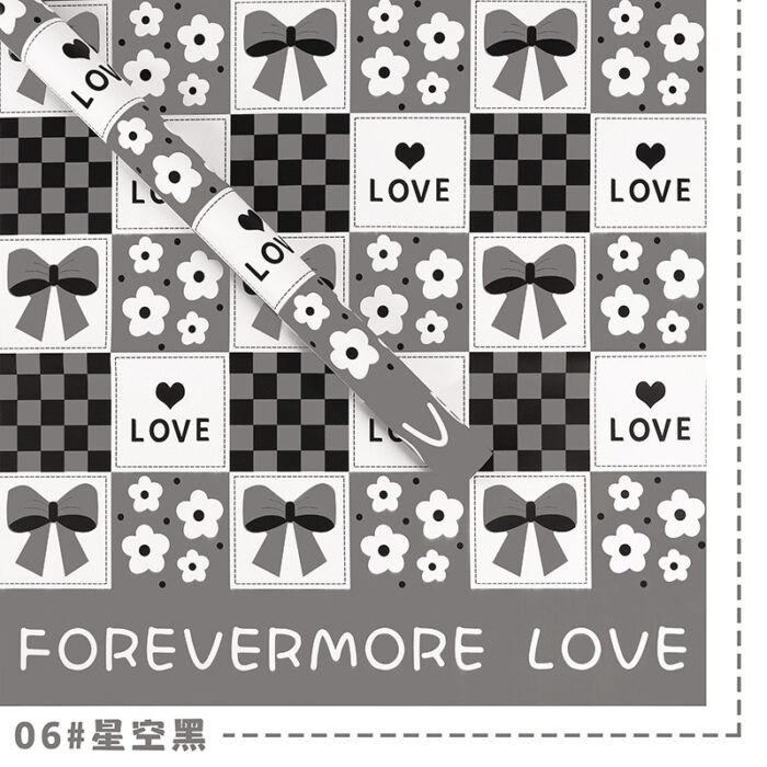 Sweetheart Lover Flower Wrapping Paper black