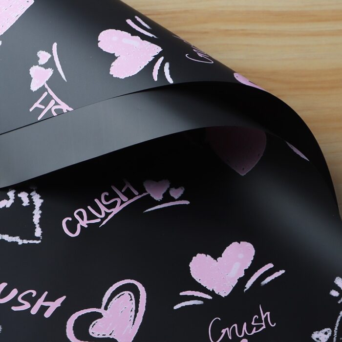 Heartbeat Bouquet Wrapping Paper black pink heart