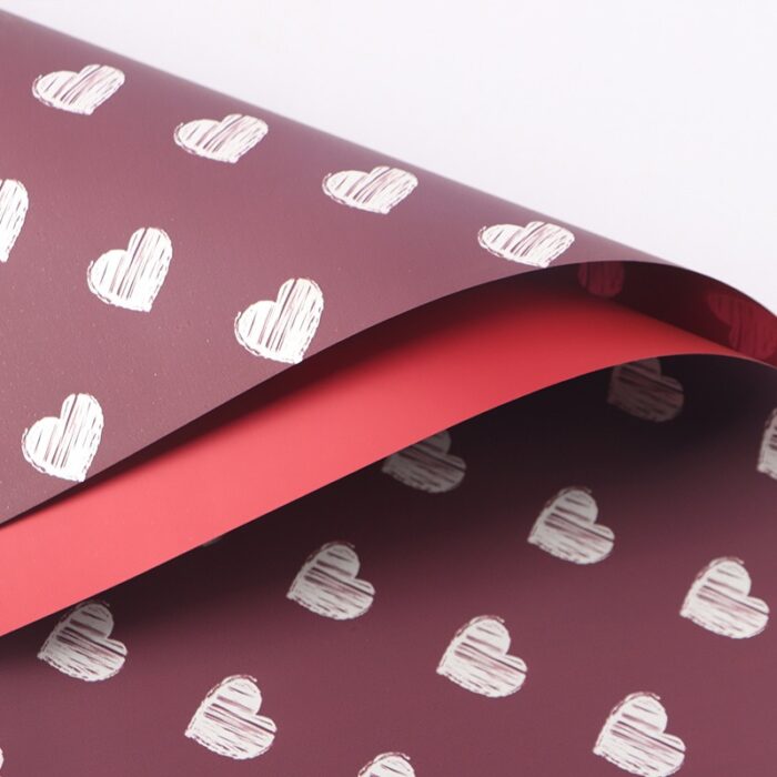 Little Heart Bouquet Wrapping Paper wine red