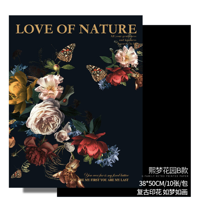 Dream Garden Flower Wrapping Paper black