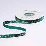 Christmas green ribbon,1.2cm,bell
