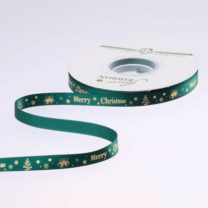 Christmas green ribbon,1.2cm,bell