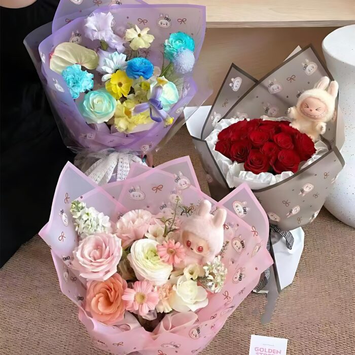 LABUBU bow-knot waterproof kraft paper for bouquets