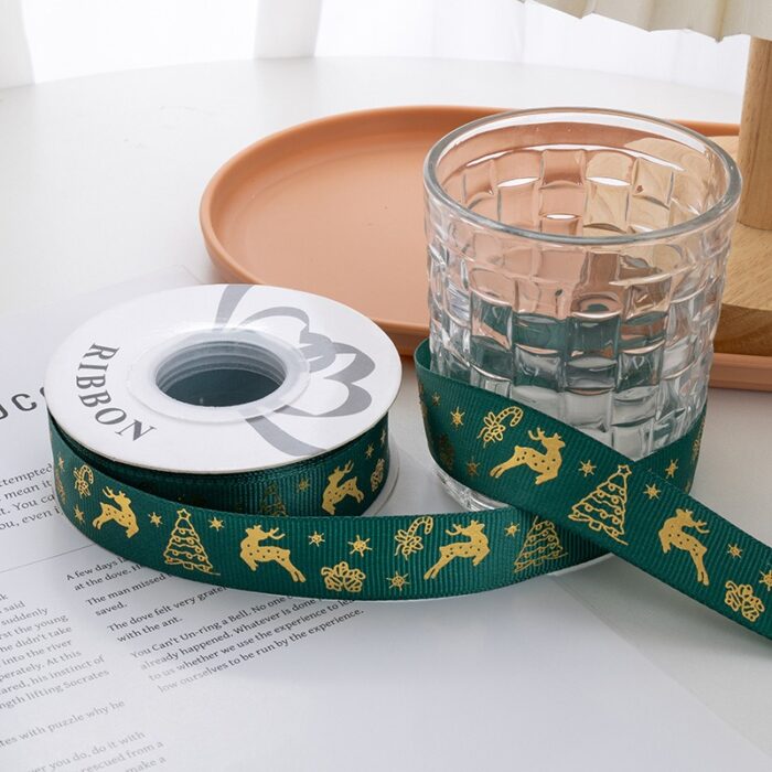 Christmas ribbon,green,elk,Christmas tree