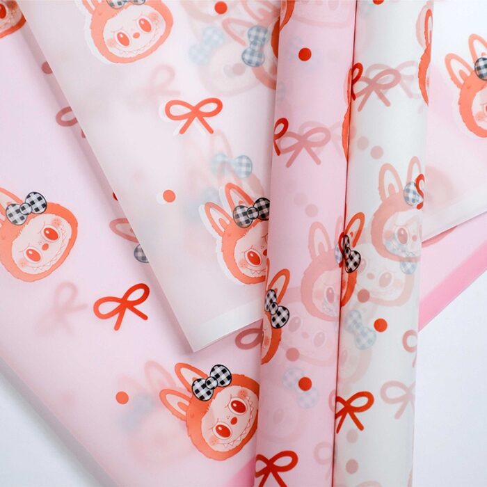 LABUBU bow-knot bouquet wrapping paper, waterproof floral wrap 56x56 cm