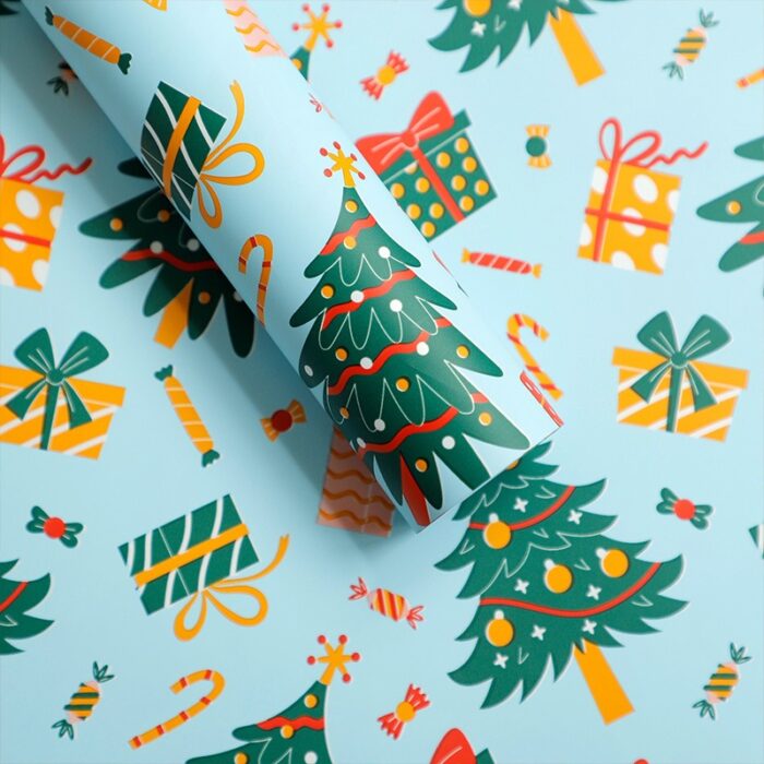 Christmas tree bouquet wrapping paper,light blue